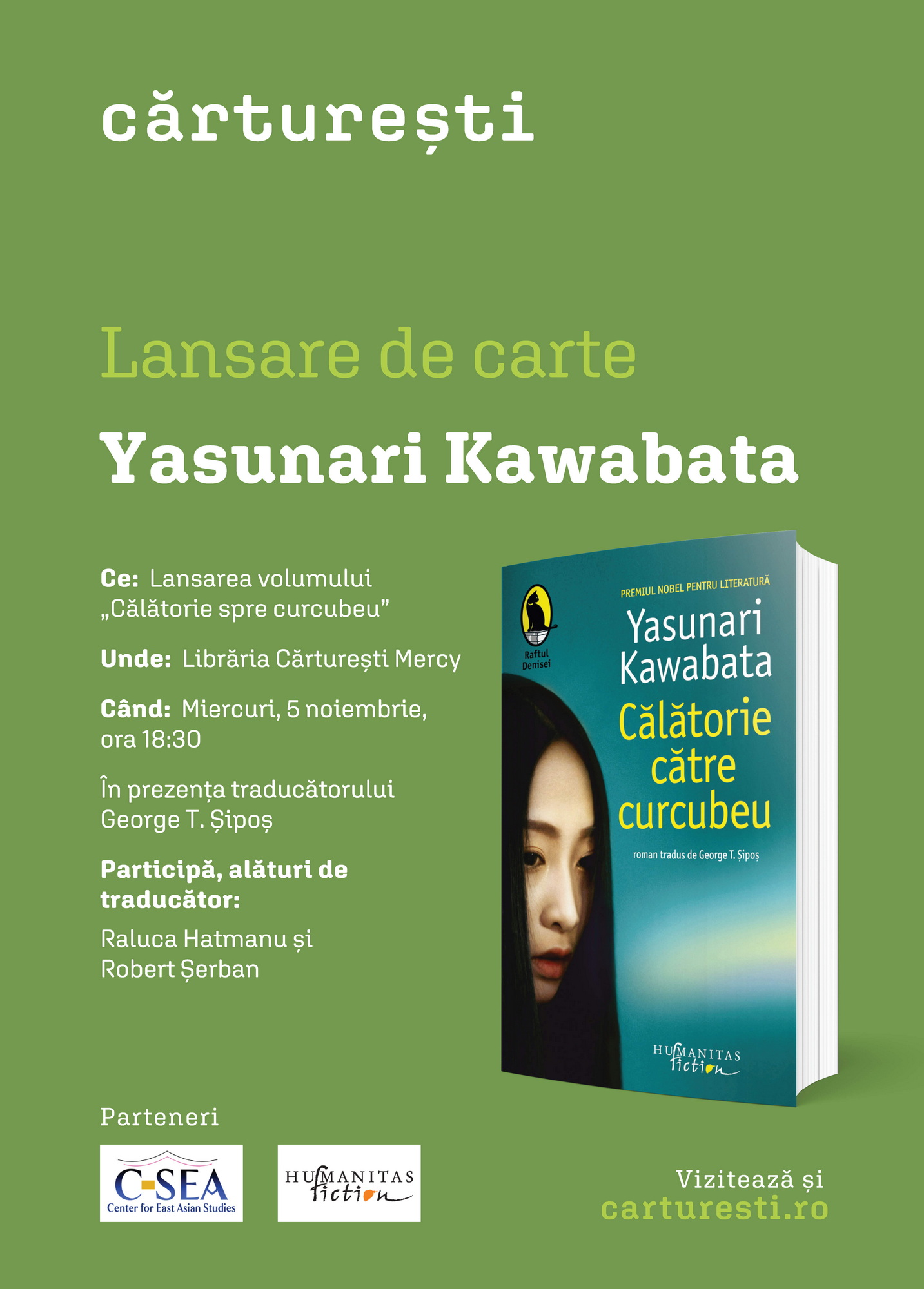 Carturesti-2024-Timisoara_Mercy-Lansare_Yasunari_Kawabata-Afis_A4_V2